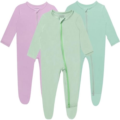 Baby Boy Footed Pajamas with Mittens,Rayon Made from Bamboo Sleepers, 2 Way Zipper Long Sleeve Pjs