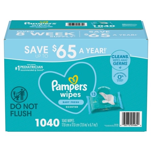 Pampers Baby Fresh Scented Wipes, Complete Clean, Hypoallergenic, Diaper Changes (1040 Count)