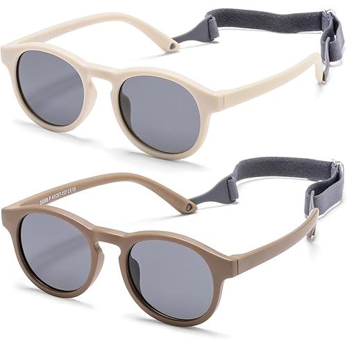 HJSTES Polarized Baby Sunglasses for Toddler Boys Girls, TPEE Flexible Frame with Strap, for Infant Age 0-3