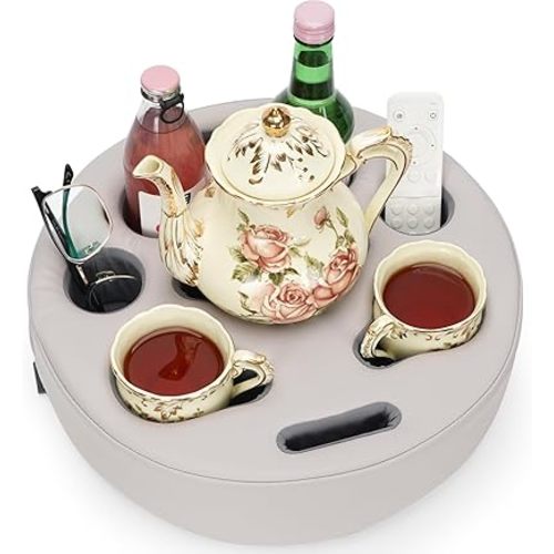 Couch Cup Holder Pillow - Cup Glass Cozy Pillow | Couch Caddy Sofa Bed Buddy Holds Drinks, Snacks, Remote, Phones, Tablet. Keep Drinks Stand and Prevent Spills for Car, Park，Beach, Picnic. (PU Gray)