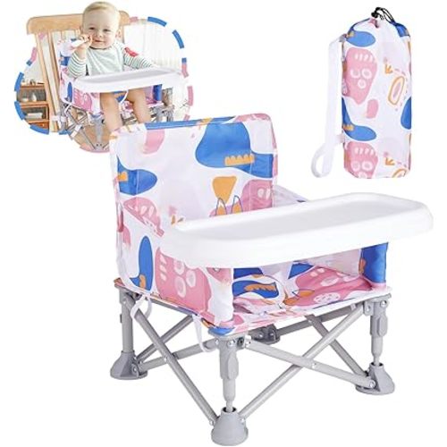 Portable Booster Seat, Toddler Baby Seat with Tray for Dining Table Compact Floor Chair for Camping Lawn Beach Babies Travel 6-36 Months