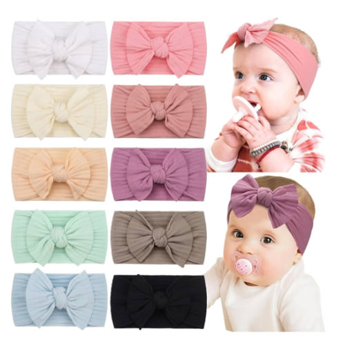 CÉLLOT 10 Colors Super Stretchy Soft Knot Baby Girl Headbands with Hair Bows Nylon Head Wrap For Newborn Baby Girls Infants Toddlers Kids