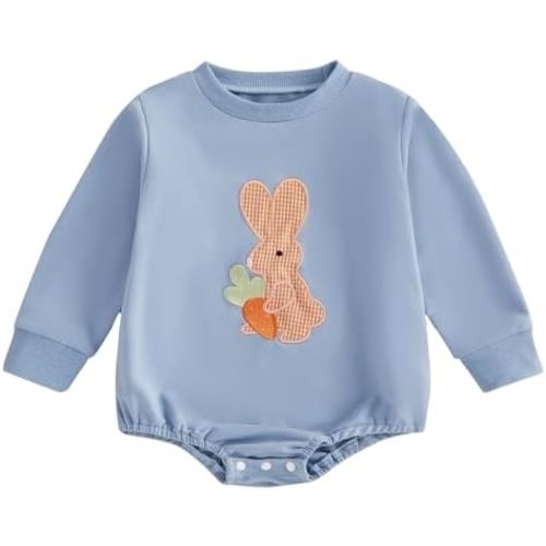 Infant Baby Boy Easter Outfit Long Sleeve Bunny Onesie Newborn Baby Boy Rabbit Print Romper Clothes