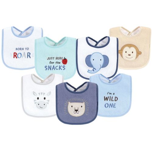 Hudson Baby Infant Boy Cotton Terry Drooler Bibs With Fiber Filling, Wild One, One Size