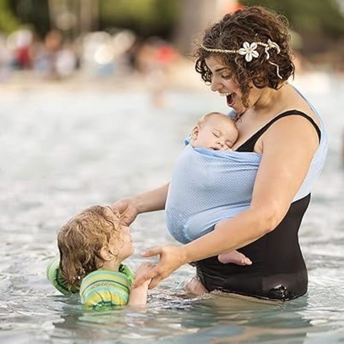 Versatile Water & Warm Weather Ring Sling Baby Carrier | Made in USA with Safety Tested Fabric & Aluminum Rings | Lightweight, Quick Dry & Breathable (Sky Blue, One Size)