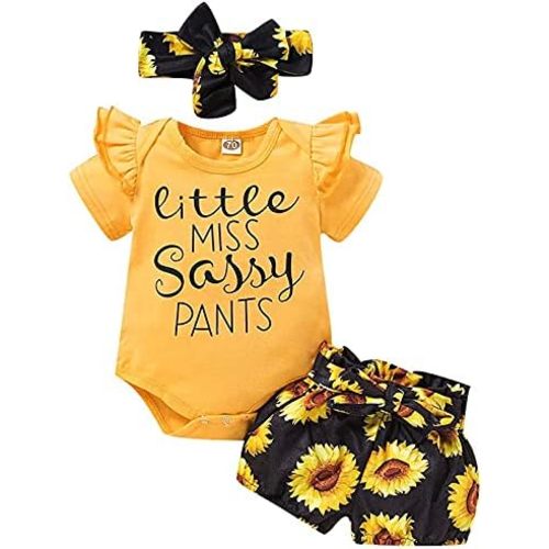 Newborn Baby Girl Clothes Outfits Cute Baby Ruffle Romper Pants with Headband Summer Clothing Set
