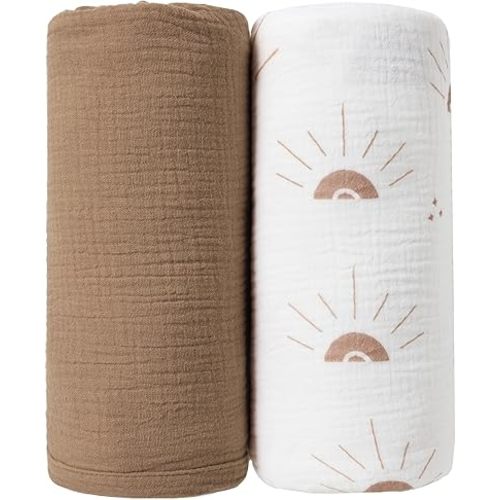 JELLYMONI Muslin Swaddle Blankets for Unisex, 2 Pack Newborn Receiving Blanket, Large 47 x 47 inches Soft Breathable Muslin Baby Blanket for Newborn Boys & Girl