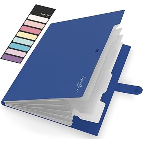 Sooez Accordion File Organizer, Letter Size Expanding File Folder with Labels, 5 Pocket Folders for Document, Portable Paper Bill Receipt Organizer for Home School Office Supplies, A4 Size, Navy Blue
