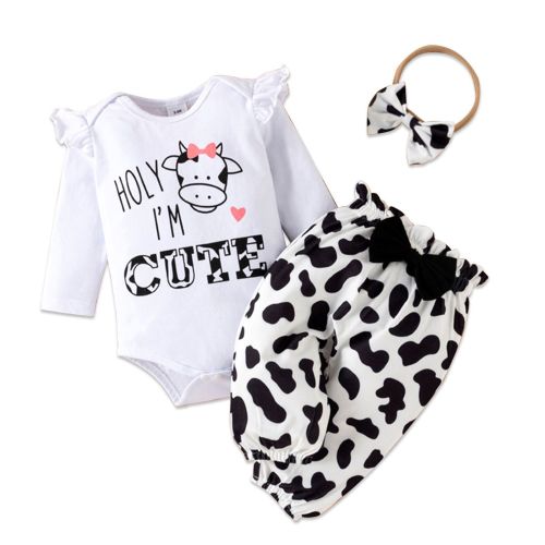 PatPat 3pcs Baby Girl Ladybug Long Sleeve Romper and Bowknot Trousers Set,Fall Clothes Newborn Outfit,0-18 Month