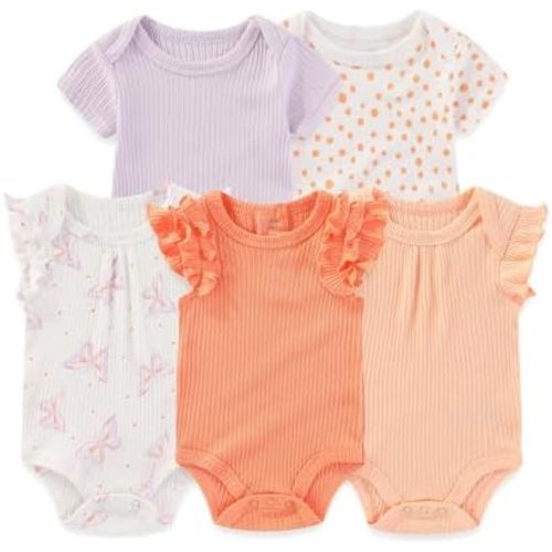 Four Seasons Baby Boy Girl Bodysuits 5-Pack Cotton Comfort Short Sleeve Baby Clothes Soft Infant Outfits