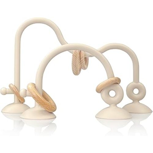 Baby Teething Toy, High Chair Suction Cup Toys for Infant Toddlers 0-6M, Food Grade Silicone Teether, Educational Parent-Child Baby Toys, Montessori Sensory Toy for Babies 6-12Months (Beige)