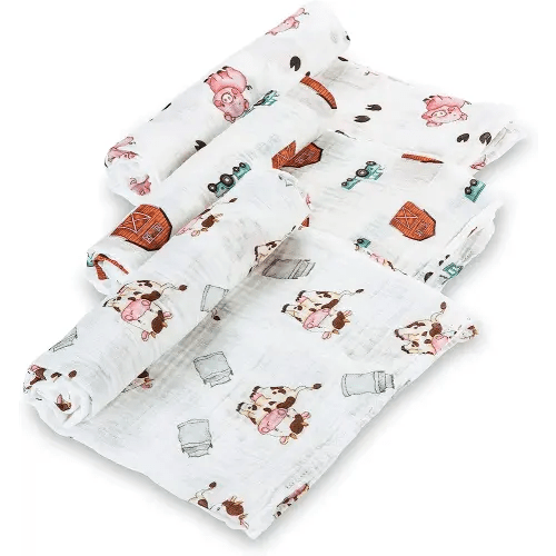 LollyBanks Swaddle Blanket | 100% Muslin Cotton | Gender Neutral Newborn and Baby Nursery Essentials for Girls and Boys, Registry | Farm 3 Pack