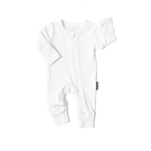 Ribbed 2-Way Zip Romper - White