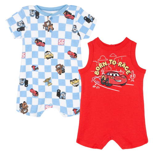 Disney Cars Lightning McQueen Tow Mater Guido Henley Romper and Sleeveless Romper, 0-3 months
