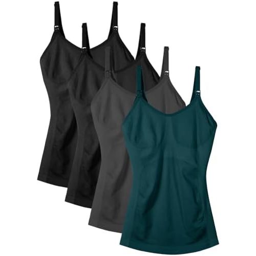 Women's Maternity Nursing Tank Tops with Built in Bra for Breastfeeding Camisoles Shirt 4Pack