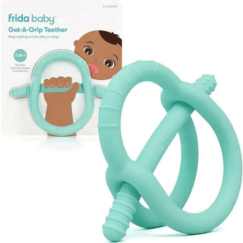 Frida Baby Get-A-Grip BabyTeether for Teething Relief | 100% Food-Grade Silicone Teething Toys for Baby 0-6, 12, 18 Months Infant, BPA-Free, PVC-Free | Teal