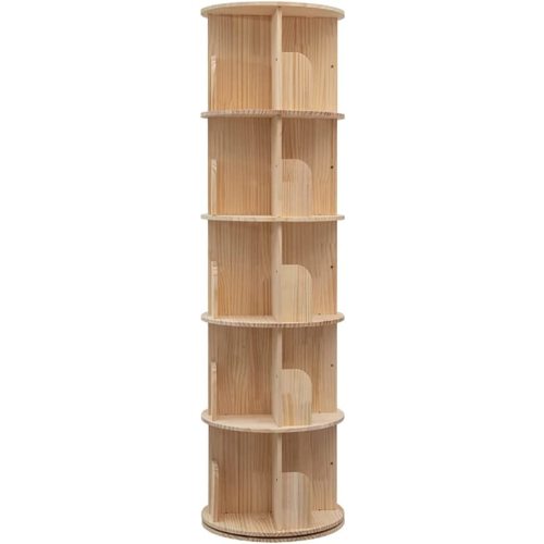 Rotating Bookshelf, 360 Display 5 Tier Floor Standing Bookcase Storage Rack for Kids&Adult, Wood Narrow Book Shelf Organizer for Bedroom, Living Room, Study Room(63 * 18.1 * 18.1inch)