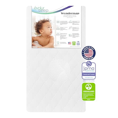 Evolur Wondernap 2 in 1 Full-Size Crib Mattress, JPMA and Greenguard Gold Certified, Crafted from Recycled Sustainable Materials, White