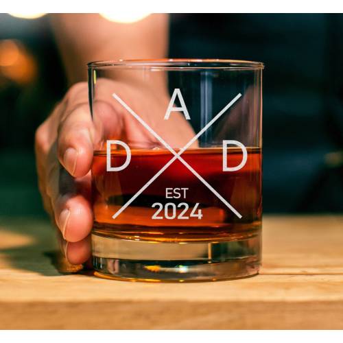 New Dad Whiskey Glass - First Time Dad Whiskey Glass - Gift For Dad - Dad Established 2023, 2024, 2025 Whiskey Glass, Dad Gifts, Rocks Glass