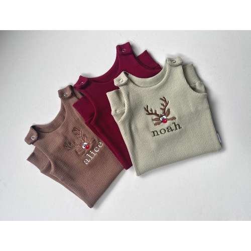 Personalized Reindeer Baby Dungarees Romper | Custom Embroidered Christmas Outfit | Newborn First Christmas Gift | Baby Christmas Overalls
