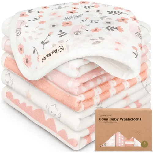 6-Pack Cotton Baby Washcloths for Newborn - Organic Cotton Muslin Soft Wash Cloths for Babies, Infant, Kids,Toddler Towels for Boy,Girl,Super Absorbent Face Cloths,Scratch-free Baby Rags (Sweet Charm)