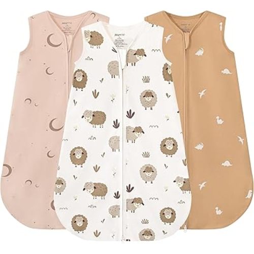 JELLYMONI Baby Sleep Sack 0-6 Months, 100% Cotton 3 Pack 0.5 TOG Baby Wearable Blanket Infant Sleep Sack with 2-Way Zipper Newborn Sleep Sacks