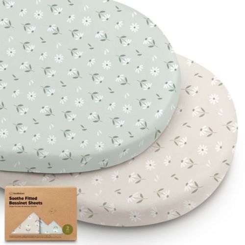 KeaBabies Organic Bassinet Sheet for Baby Girls, Boys, 2-Pack Soothe Bassinet Fitted Sheets, Bedside Bassinet Mattress Sheet (Daisies)