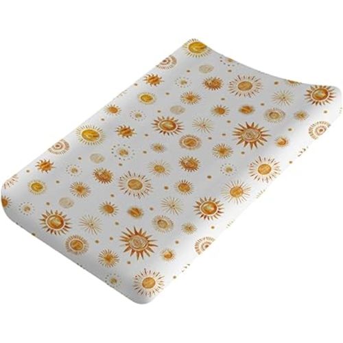 Watercolor Suns Totem Changing Pad Covers Boho Sunshine Diaper Changing Table Sheets for Girl Boy Golden Suns Soft Breathable Stretchy Snug Fitted Baby Changing Pad Table Mats 32''x16''