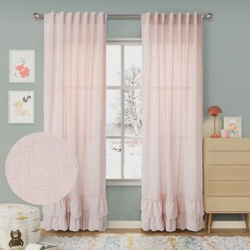 Awesome Home Textured Double Ruffle Rod Pocket Curtains Pair