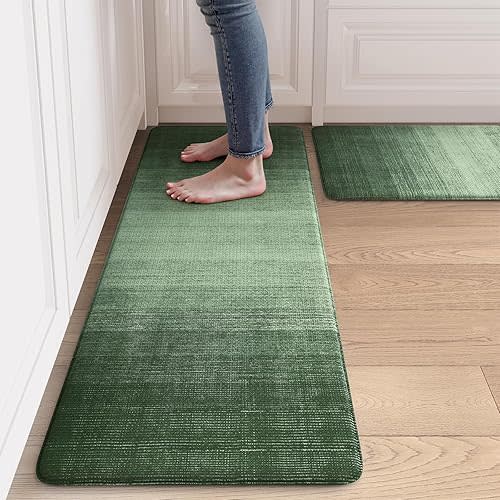 Anti Fatigue Mats for Kitchen Floor,Farmhouse Rugs Sets of 2,Cushioned Kitchen Floor Mats,Memory Foam Sink Rug for Laundry Office Bathroom,Green
