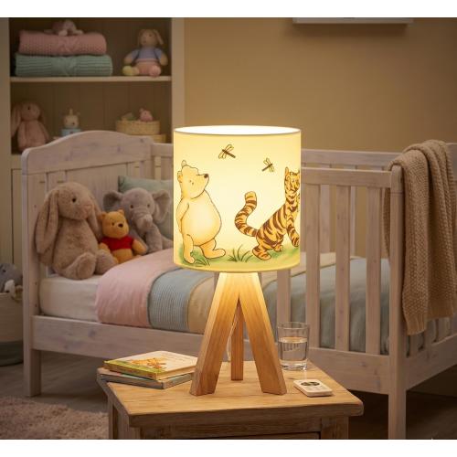 Winnie the Pooh Tigger Piglet Table Lamp Wood Tripod Nursery Light Baby Room Decor Personalized Disney Character Bedside Lamp Remote Control
