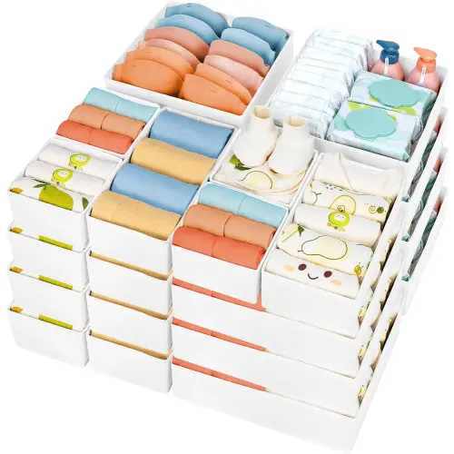 DIMJ Drawer Organizer Clothes, 24 Pack Dresser Organizer, Foldable Closet Organizers and Storage, Fabric Dresser Drawer Organizers, Drawer Dividers for Nursery, Baby Clothes, Underwears, Sock