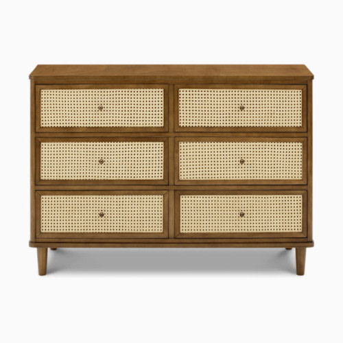 Marin 6 Drawer Dresser - Natural Walnut With Blonde Cane