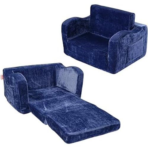 VEVOR Kids Couch, 2-in-1 Toddler Chairs Comfy, Toddler Couch Sofa Bed Fold Out, Convertible Sofa to Lounger, Kids Chair Seat Playroom Furniture for Kids Girls & Boys, Blue
