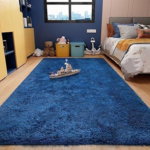 Ophanie Upgrade 4x6 Blue Rugs for Bedroom, Dark Blue Fluffy Shaggy Soft Carpet, Navy Indoor Floor Carpet for Kids Baby Boys Teen Dorm Room, Nursery,Home Decor Aesthetic