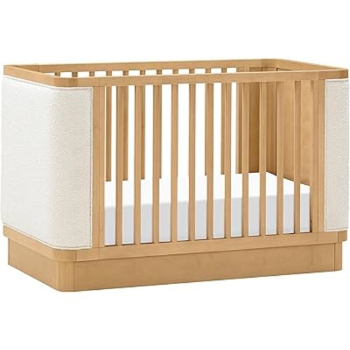 Babyletto Bondi Boucle 4-in-1 Convertible Crib with Toddler Bed Conversion Kit in Honey with Ivory Boucle, Greenguard Gold Certified