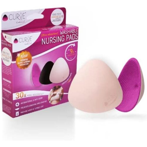Curve by Cache Coeur - 2 Essential Day Reusable & Washable Nursing Pads - High Protective and Comfortable Breastfeeding Pads