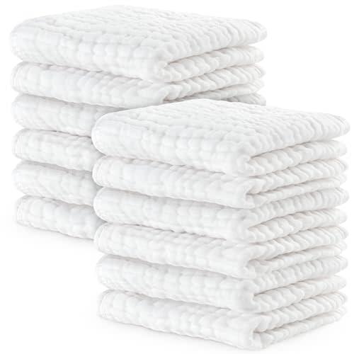 Comfy Cubs Muslin Baby Washcloths 10 Pk - Cotton Wash Cloths - White | Soft 6-Layer 100% Muslin Washcloths for Sensitive Skin - Gentle Absorbent Baby Cotton Washcloths for Newborns and Toddlers