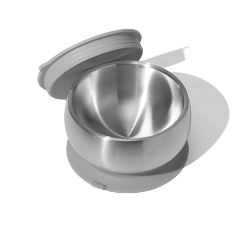 Avanchy Baby Bowls with Suction and Storage Lids Set. Babies Kids Toddler Boys Girl First Food Feeding. Fits Feeding High Chair Table. Stainless Steel, Gray