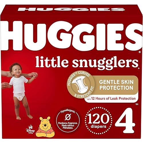 Huggies Size 4 Diapers, Little Snugglers Baby Diapers, Size 4 (22-37 lbs), 120 Count