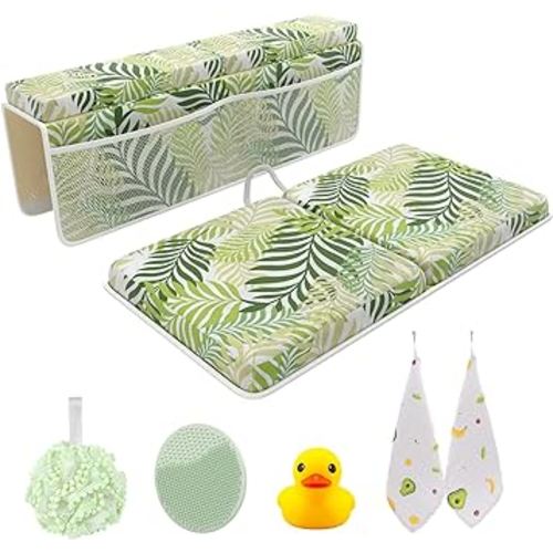 Bath Kneeler and Elbow Kneeling Rest Pad Set for Baby Bathing – Waterproof Soft Memory Foam Mat Organizer Pockets Quick Drying Foldable Non-Slip for Baby & Toddler Bath Time Toys Sponge Cloth (Floral)