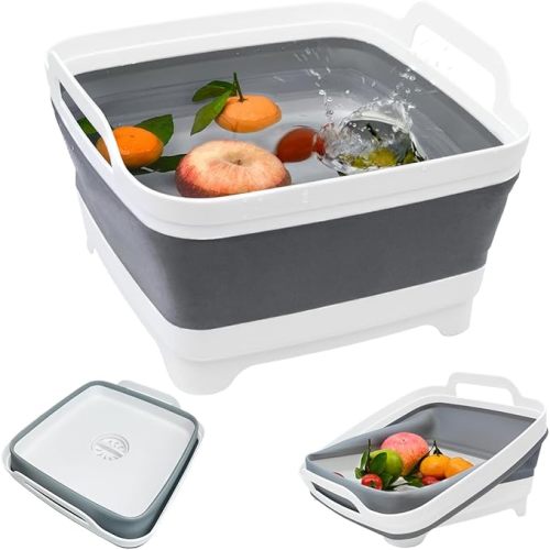 Collapsible Wash Basin with Drain Plug, 2.4 Gal/9 L, Collapsible Dish Basin Easy to Fold, Ideal for Washing Fruits, Vegetables and Dishes Bottle Washing Basin for Ice Beverage Tubs for Camping