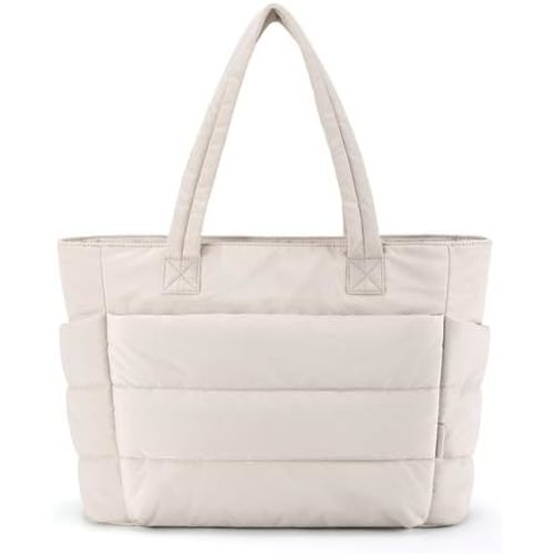 BAGSMART Tote Bag for Women, Lightweight Puffy Tote Bag with Compartments, Quilted Shoulder Bag Handbag for Travel, Work