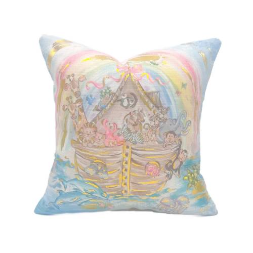 Gold Foil Pink Noah’s Ark Pillow || Noah’s Ark Pillow || Nursery Pillow - 1165