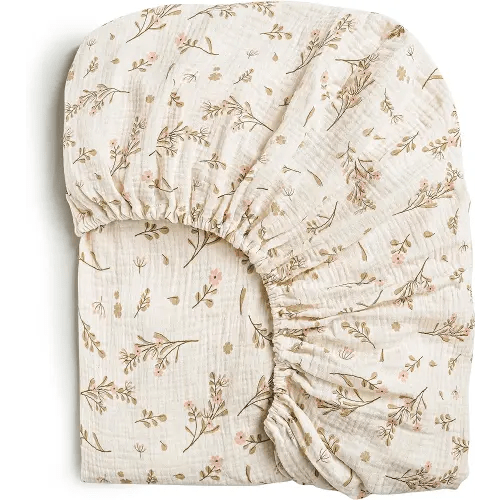Konssy Muslin Fitted Crib Sheets 100% Cotton Baby Crib Sheets for Standard Crib Mattress (28 X 52 Inches), Soft and Breathable for Boy, Girl (Pink Floral)