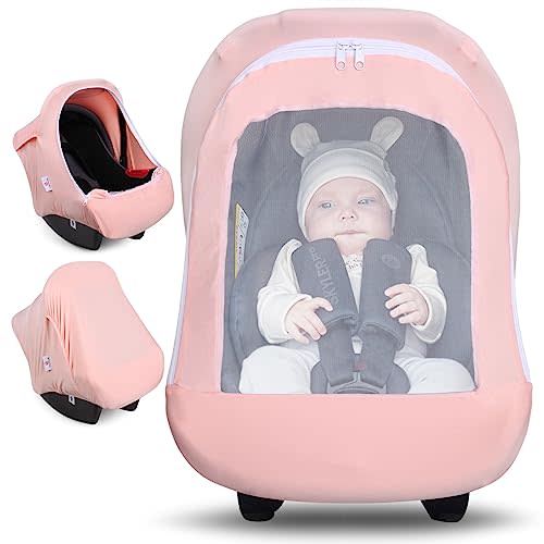 Metplus 2-in-1 Baby Car Seat Cover, Multi Use Cover for Baby Car Seat Canopy with Privacy Sun Shade, Protect Your Baby's Safety Seat with Style, Infant Carrier Covers for Boys & Girls