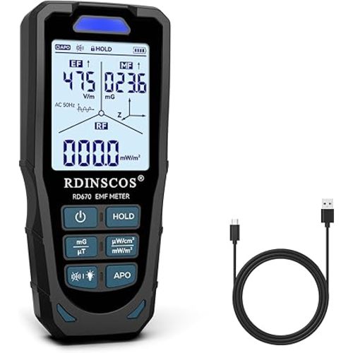 EMF Meter 5G RF Detector – Electric, Magnetic & Radio Frequency Field Tester up to 10GHz, Multi-Sensor EMF Detector for Power Lines, WiFi/Cell Phones, Smart Meters – LCD Display Sound & LED Alerts