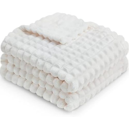 HOMRITAR Baby Blanket for Boys Girls Fleece Super Soft Plush Fuzzy Cozy Toddler Blanket with Square 3D Jacquard Grid Design Luxury Lightweight Bed Blanket for Newborn Infant Cream, 30 x 40 Inch