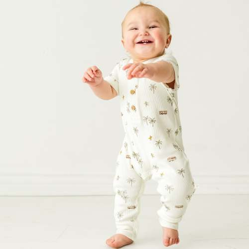 Organic Short Sleeve Button Romper - Malibu
