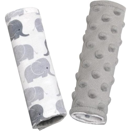 Car Seat Strap Covers for Babies Double-Sided Use Soft Infant Car Seat Strap Shoulder Pads Belt Covers for All Car Seats, Stroller, Pushcar, Baby Swing (Grey)